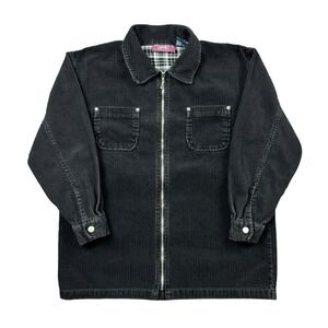Vtg 90s Denim & Co Corduroy Shacket Women Small Black Full Zip Shirt Jacket
